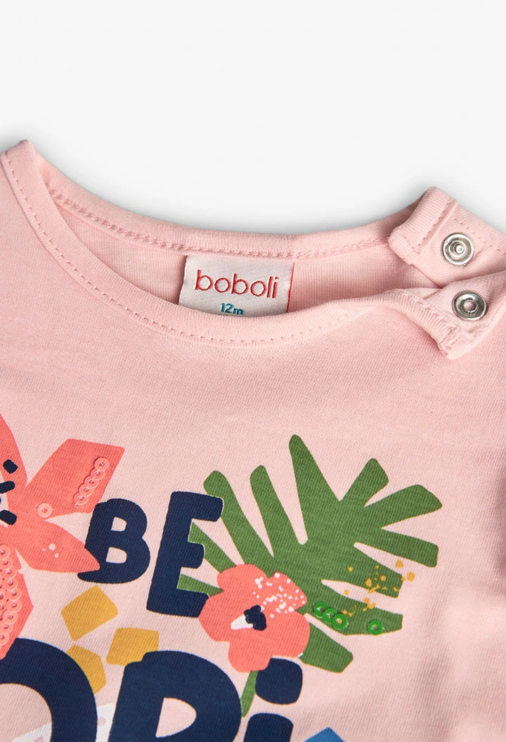Maglietta in maglia per bambina in colore rosa con stampa