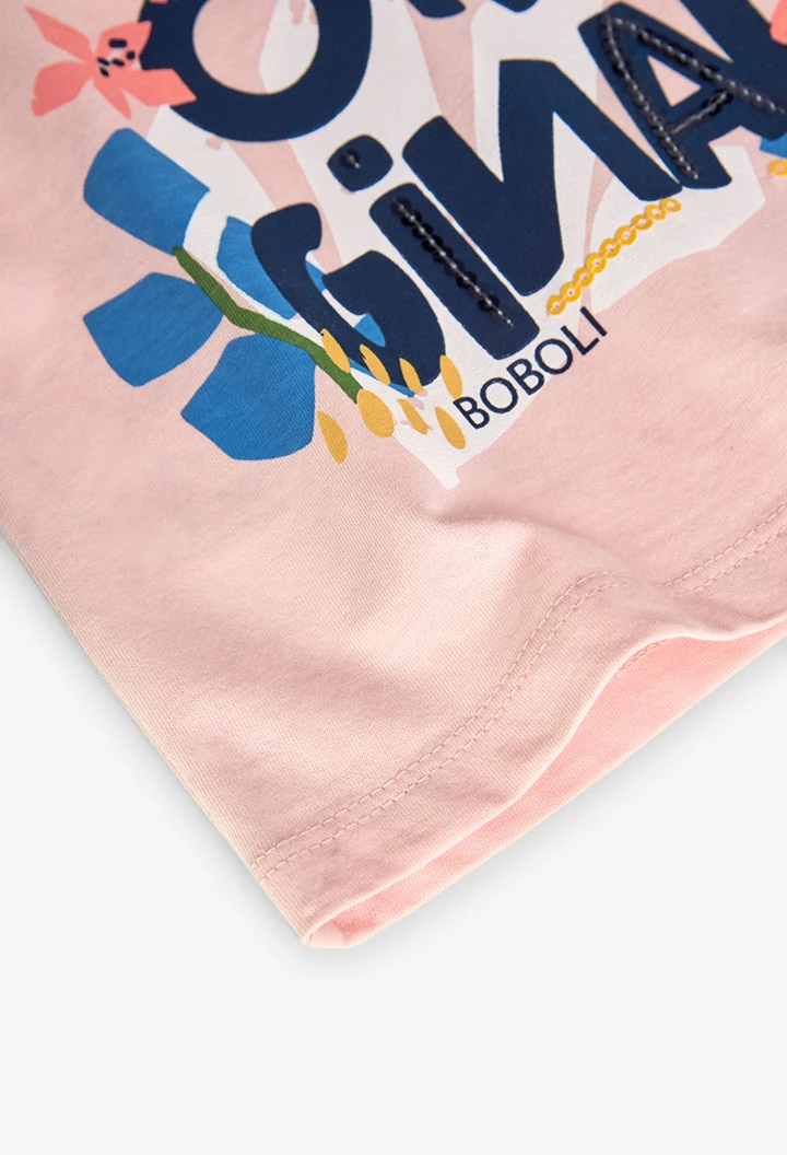 Maglietta in maglia per bambina in colore rosa con stampa