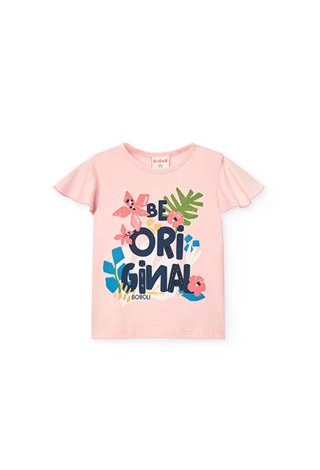 Maglietta in maglia per bambina in colore rosa con stampa