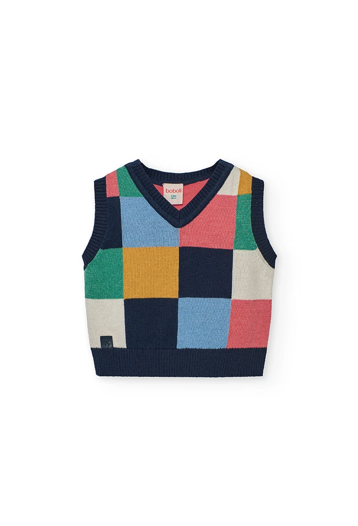 Navy blue knitted girl´s waistcoat