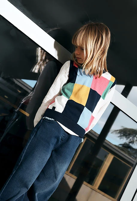 Gilet bambina maglia blu navy