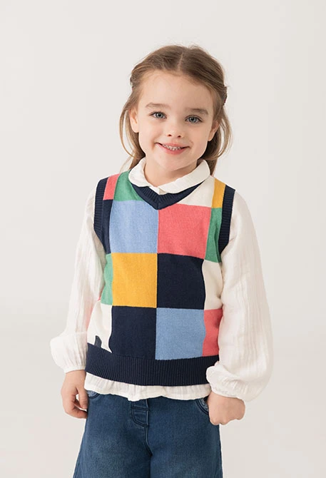 Colete menina malha azul-marinho