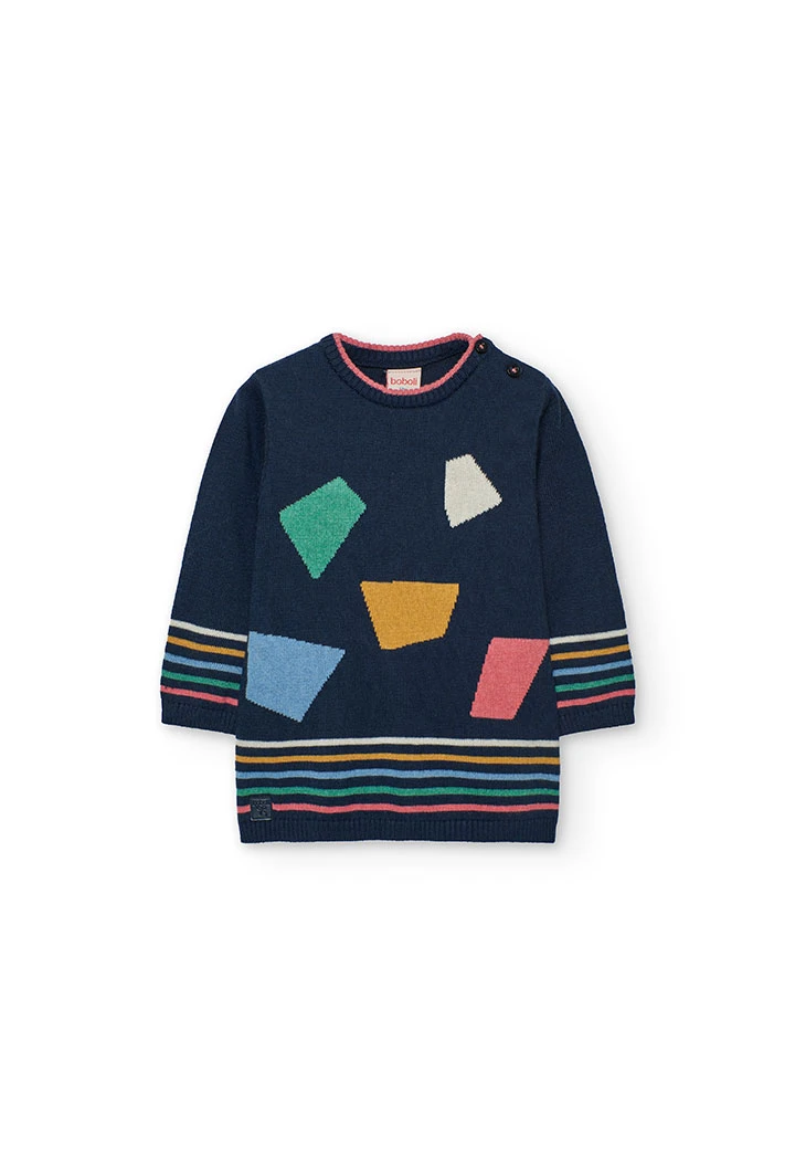 Vestido azul-marinho estampado