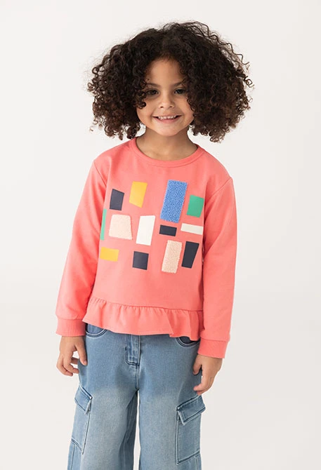 Sweat-shirt fille en polaire rose imprimée
