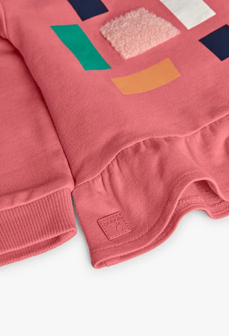 Sweat-shirt fille en polaire rose imprimée