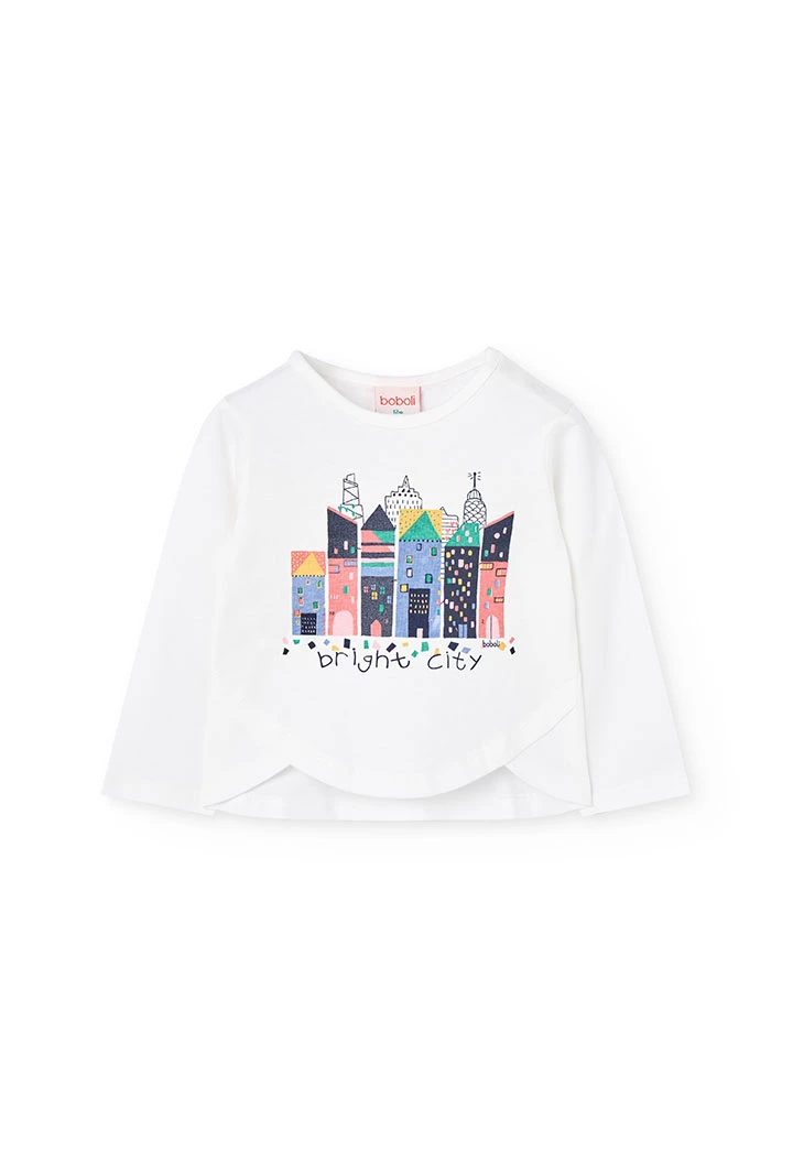 Maglietta bambina di cotone bianco edifici