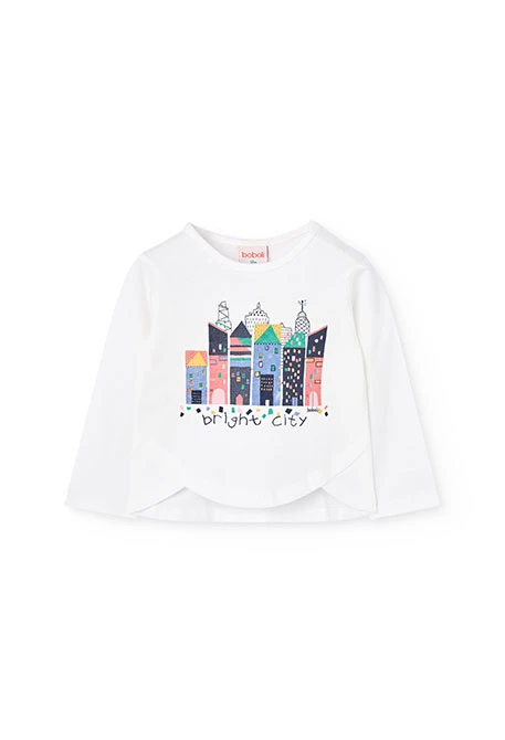 T-shirt fille en maille blanche bâtiments