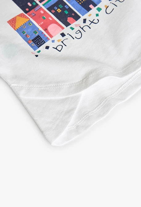 Maglietta bambina di cotone bianco edifici