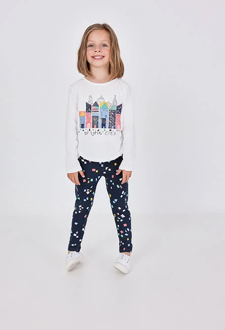 Pantalon fille en molleton motifs géométriques