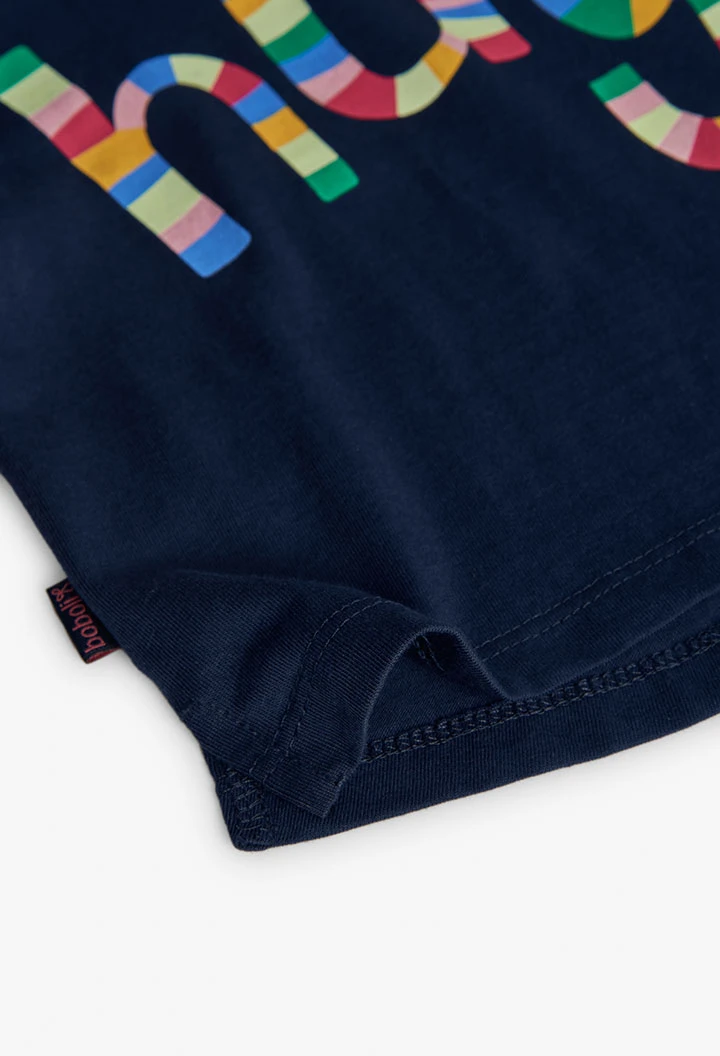 Maglietta a maglia bambina blu navy lettere colorate