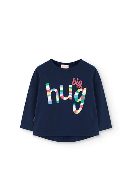 Maglietta a maglia bambina blu navy lettere colorate