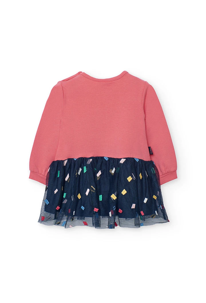 Pink knitted dress with print