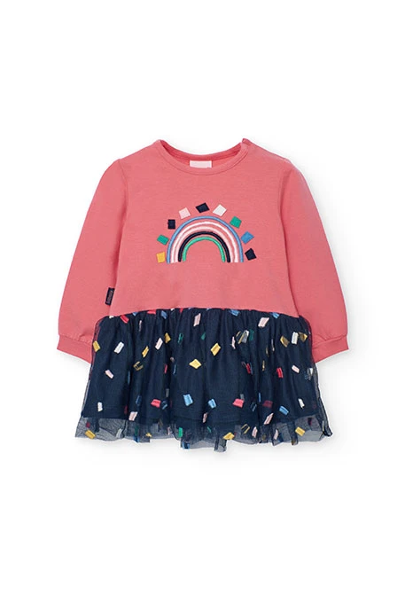 Pink knitted dress with print