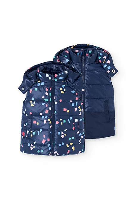 Gilet bambina in tessuto tecnico reversibile blu