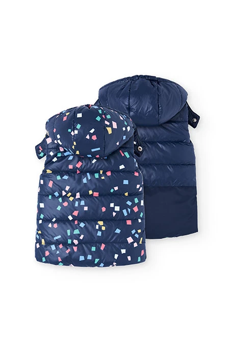 Gilet bambina in tessuto tecnico reversibile blu