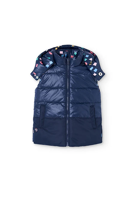 Gilet bambina in tessuto tecnico reversibile blu