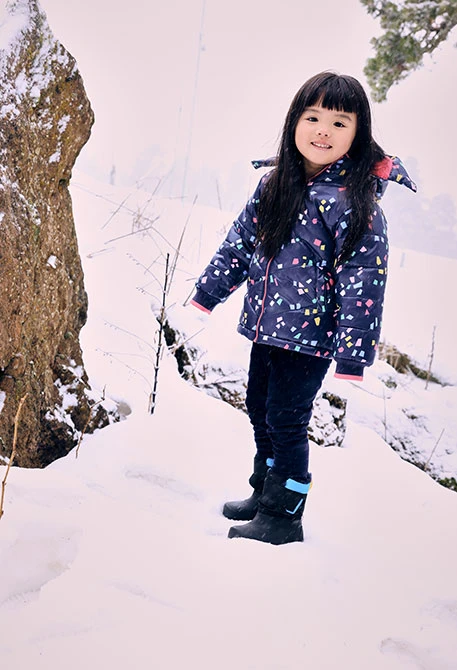 Blue geometric technical fabric girl´s parka