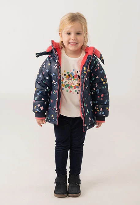 Parka menina tecido técnico geométrico azul