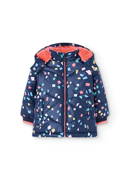 Parka fille tissu technique géométrique bleu