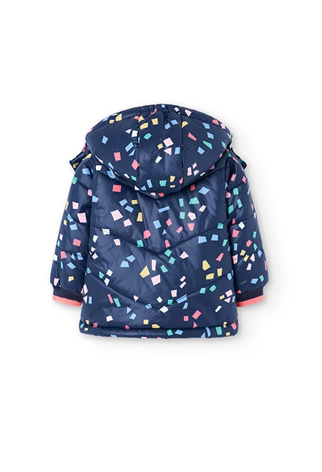 Parka menina tecido técnico geométrico azul