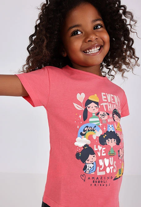 T-shirt fille en maille rose