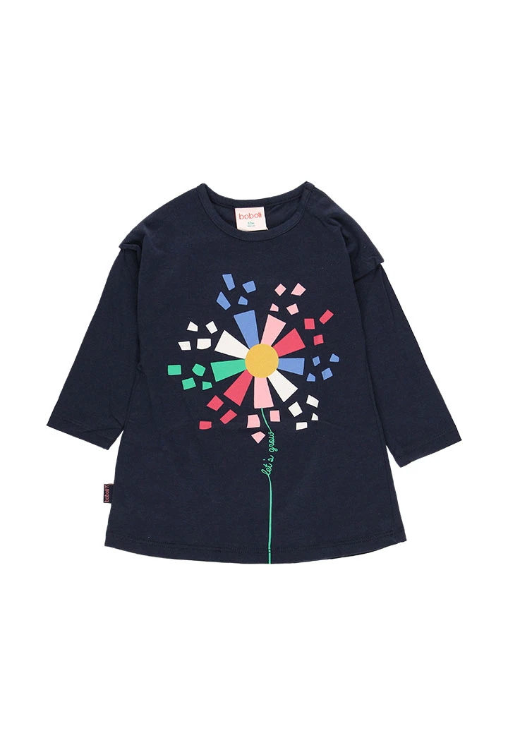 Dunkelblaues Strickkleid mit Blumen