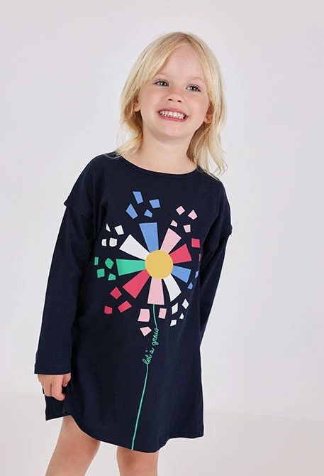 Navy blue knitted dress with flowers