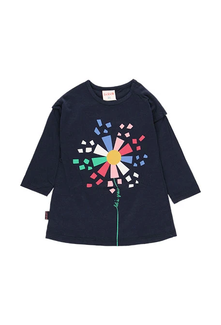 Vestido de malha azul-marinho com flores