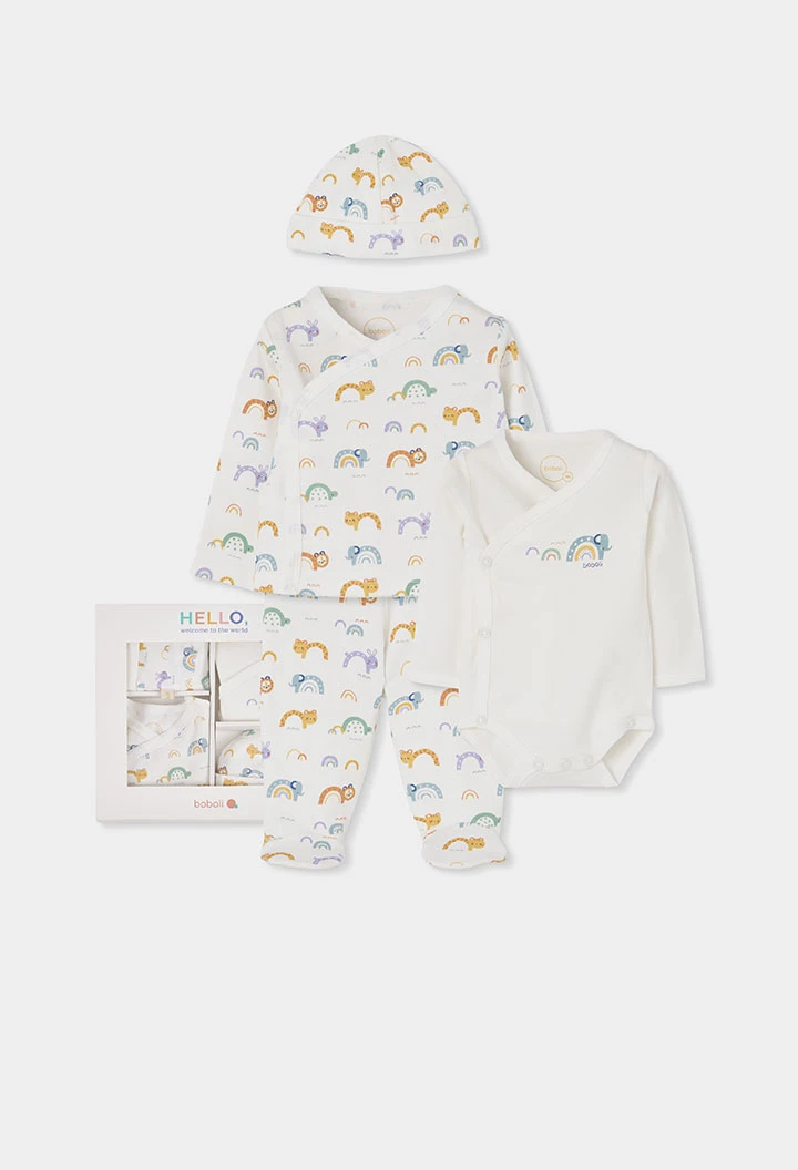 Pack maille bébé blanc imprimé arc-en-ciel et animaux