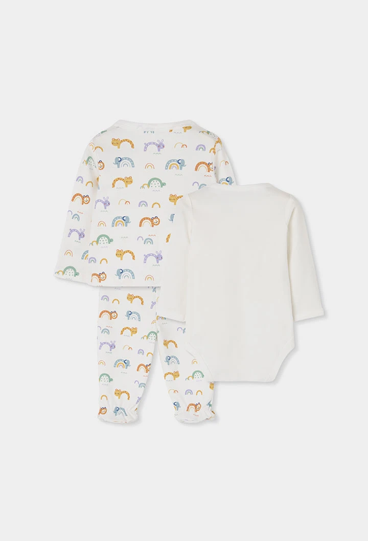 Pack maille bébé blanc imprimé arc-en-ciel et animaux