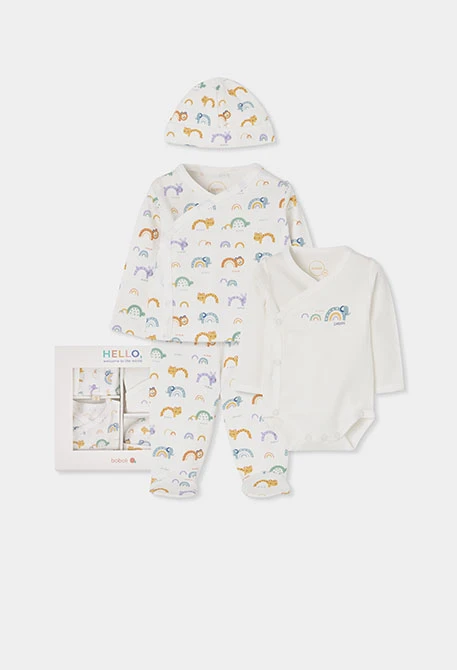 Pack punto bebé blanco estampado arcoíris y animales