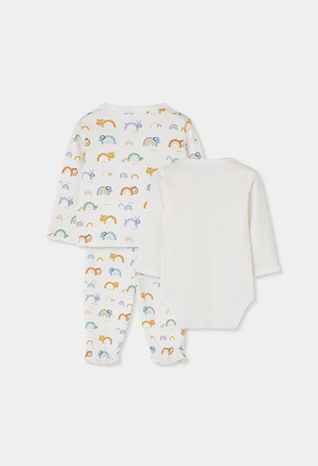 Pack punto bebé blanco estampado arcoíris y animales