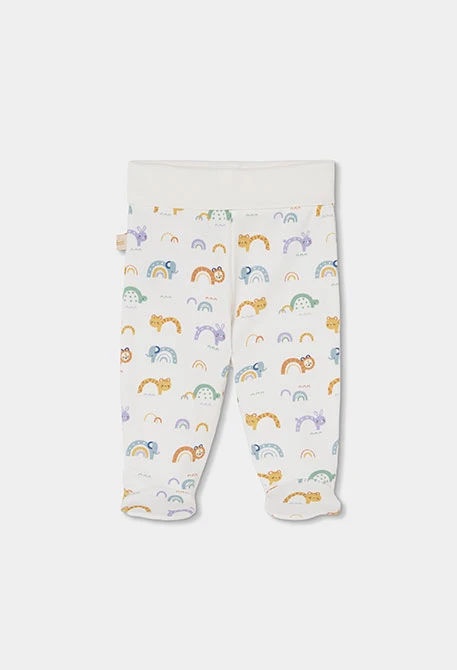Babystrickset weiß mit Regenbogen- und Tierprint