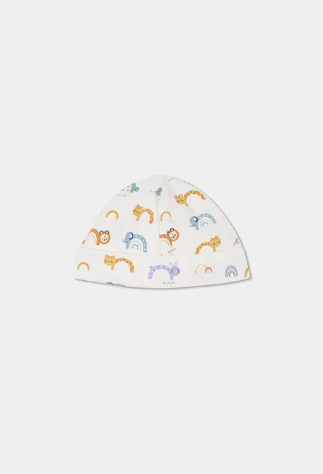 Confezione in maglia per neonato bianca con stampa arcobaleno e animali