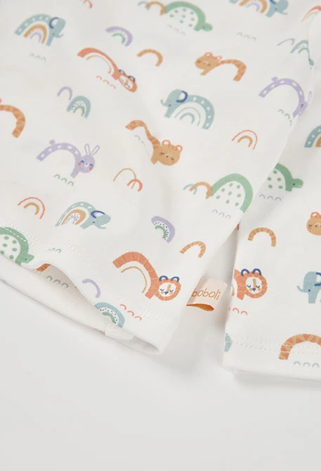 Confezione in maglia per neonato bianca con stampa arcobaleno e animali