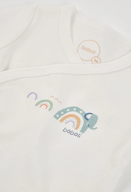 Confezione in maglia per neonato bianca con stampa arcobaleno e animali