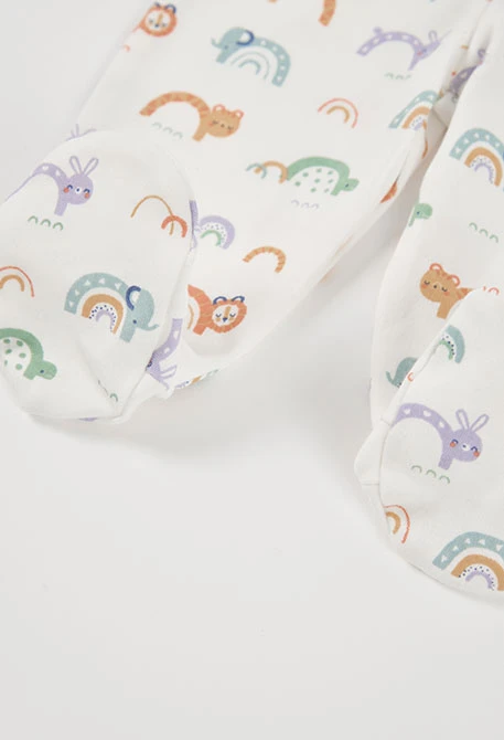 Confezione in maglia per neonato bianca con stampa arcobaleno e animali
