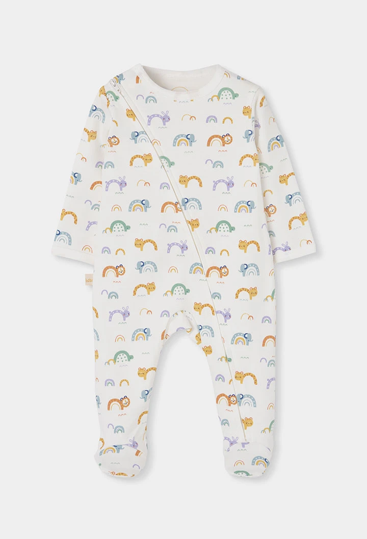 Pelele bebé estampado animales y arcoíris blanco