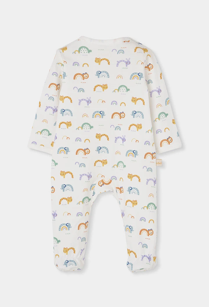 Pagliaccetto neonato stampato animali e arcobaleno bianco