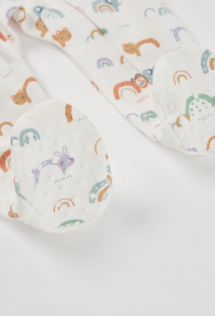 Pelele bebé estampado animales y arcoíris blanco
