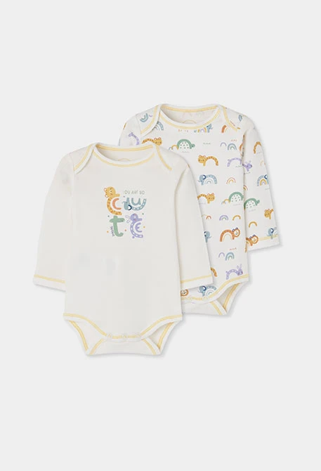 Pack 2 bodies bébé blancs imprimé animaux