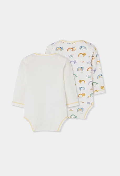 Pack 2 Baby-Bodies weiß mit Tiermuster
