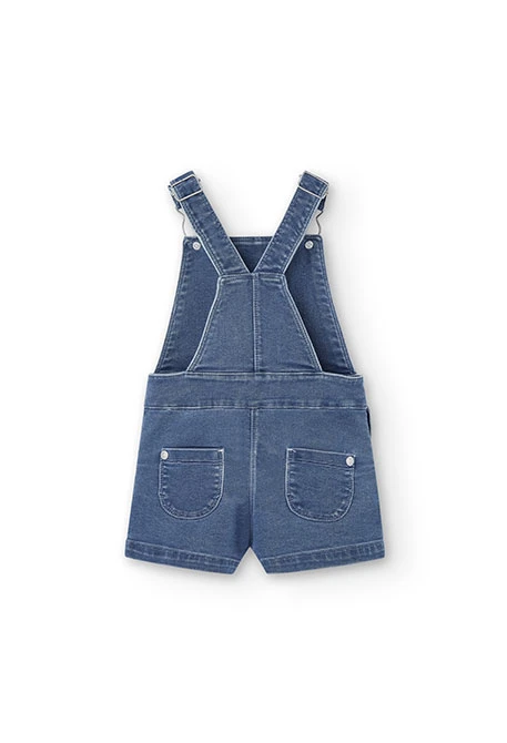knit denim overalls for baby girls in bleach colour