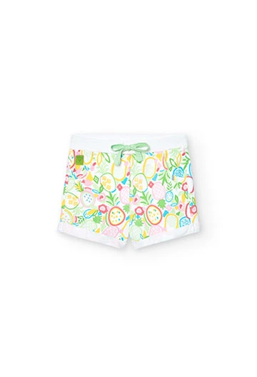 Baby girl's plush shorts with green print