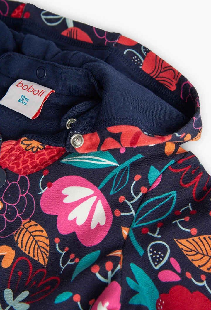 Fleece jacket for baby girl with floral print