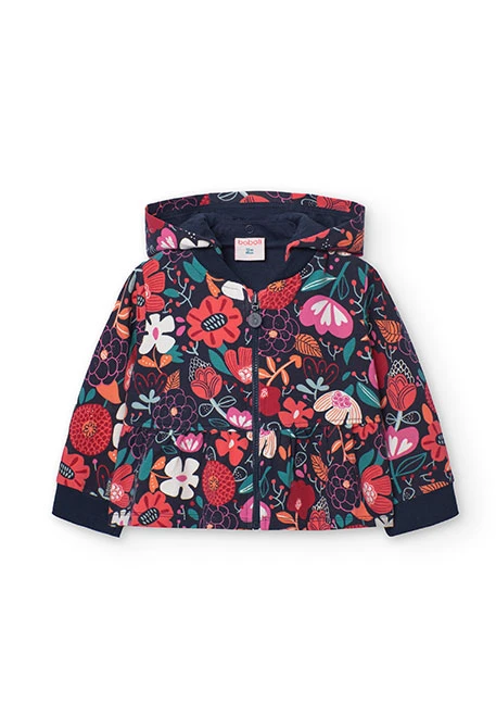 Fleece jacket for baby girl with floral print