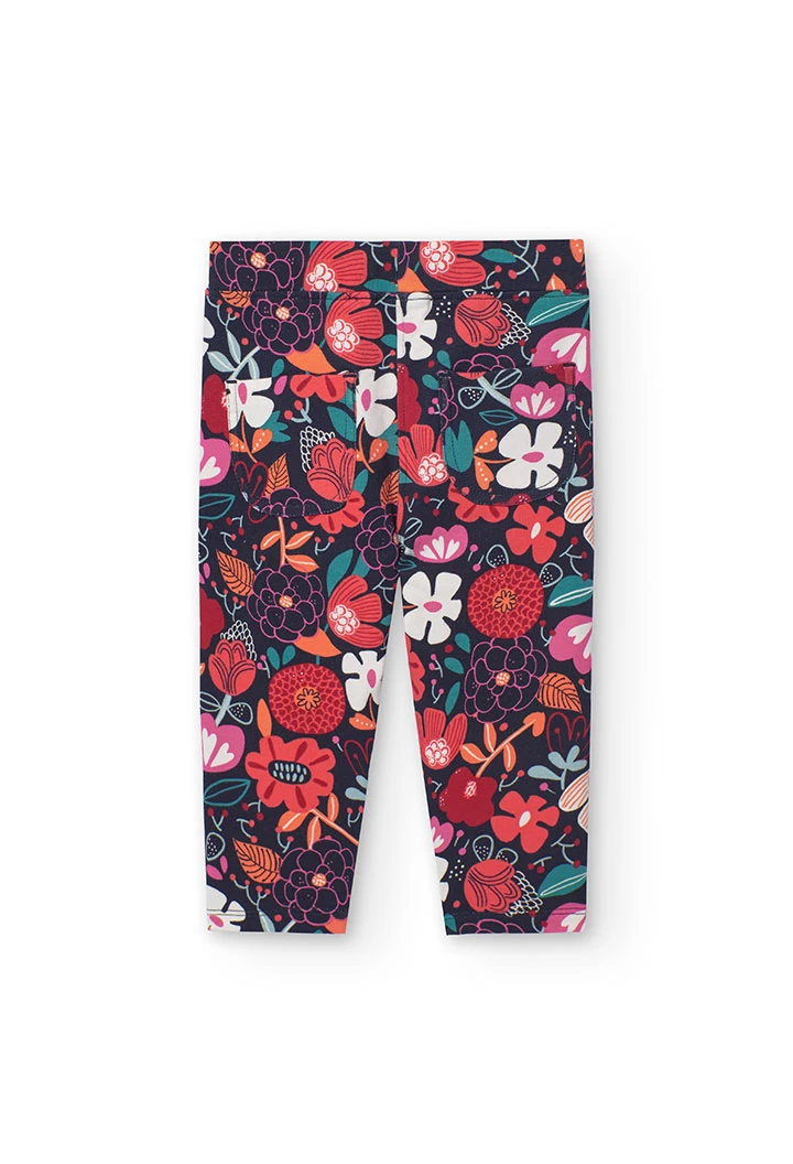 Fleece trousers for baby girl with floral print