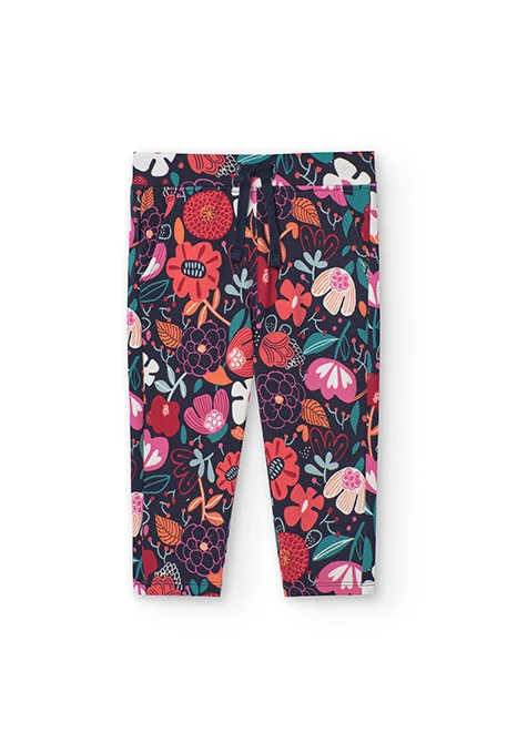 Fleece trousers for baby girl with floral print
