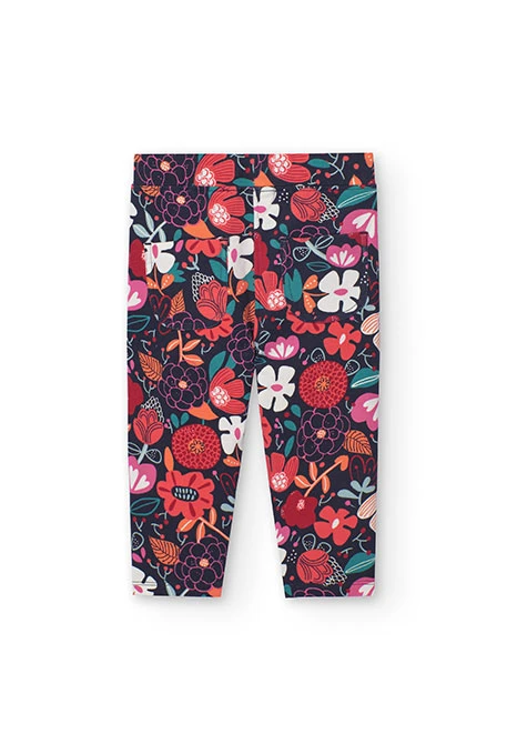 Fleece trousers for baby girl with floral print