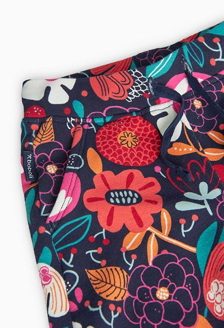 Fleece trousers for baby girl with floral print